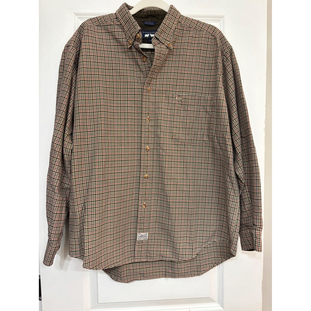 Woods & Gray Mens Large Tattersall Plaid Cotton Button Down Shirt Green Red